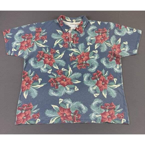 Rare Vintage Y2K LL Bean Flower AOP Art Polo Shirt XL Designer Hype Streetwear - Picture 1 of 6